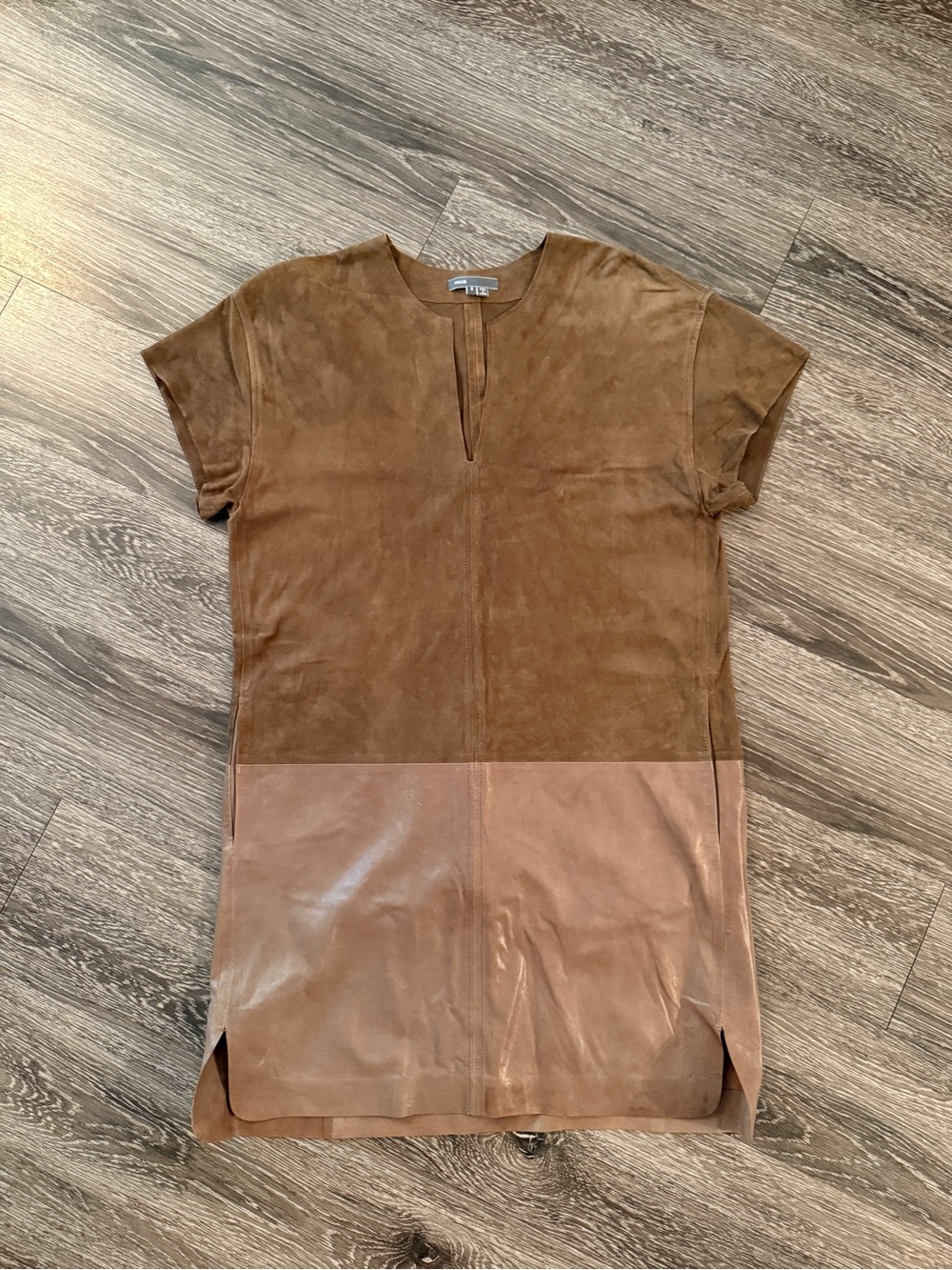 VINCE Brown Suede Leather Shift Dress
